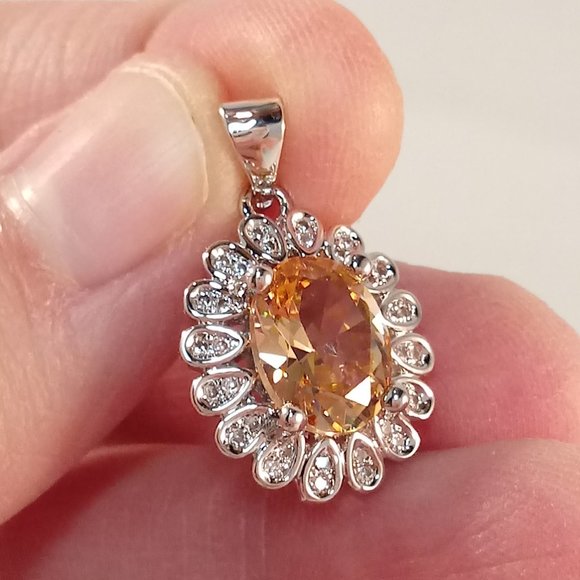 18K White Gold Filled Morganite Diamond Zircon Flower Pendant 2.54ctw Party Gift - Picture 3 of 5